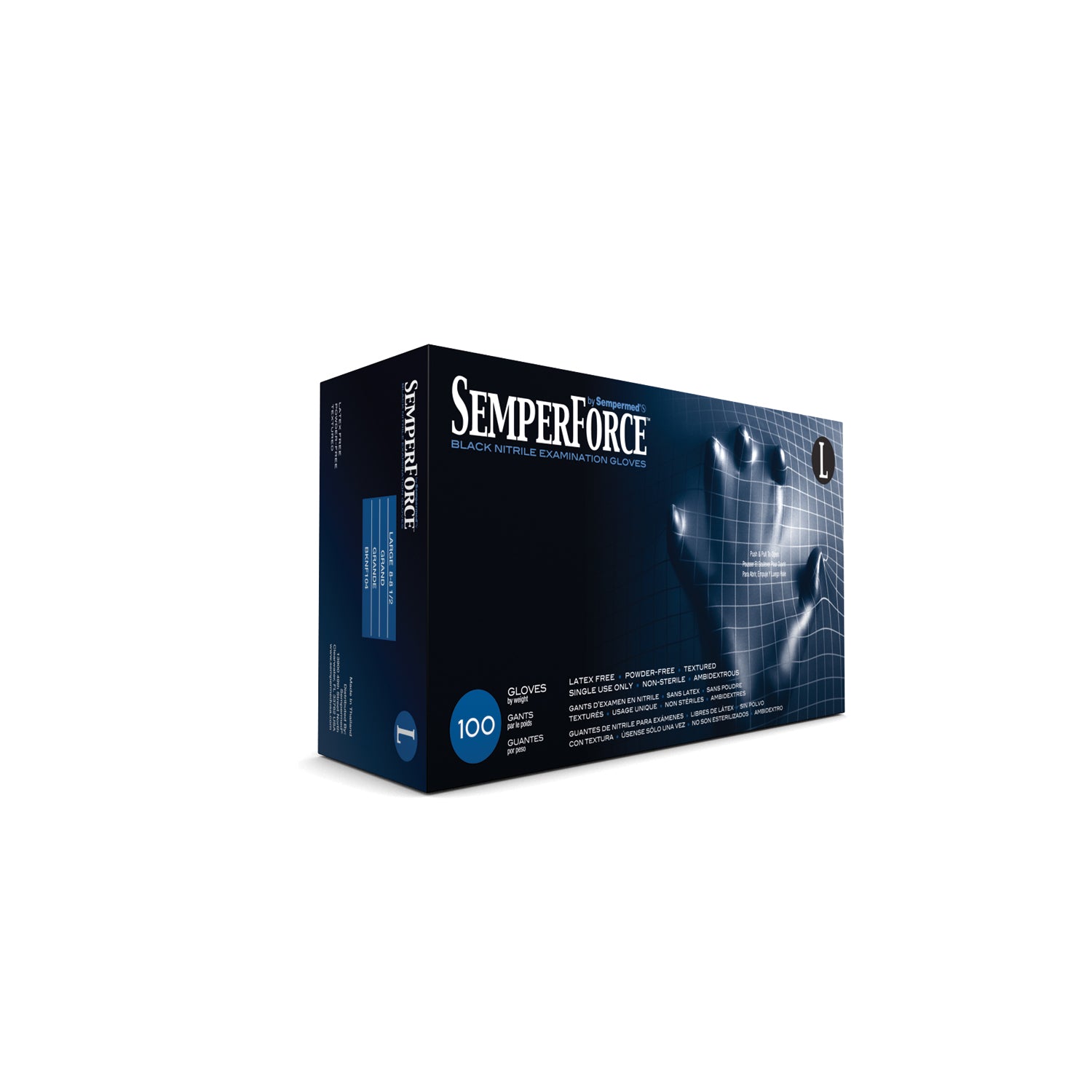 HARPS USA SEMPERFORCE NITRILE EXAM POWDER FREE TEXTURED GLOVE Exam Glove, Nitrile, Large, Black, 100/bx, 10 bx/cs