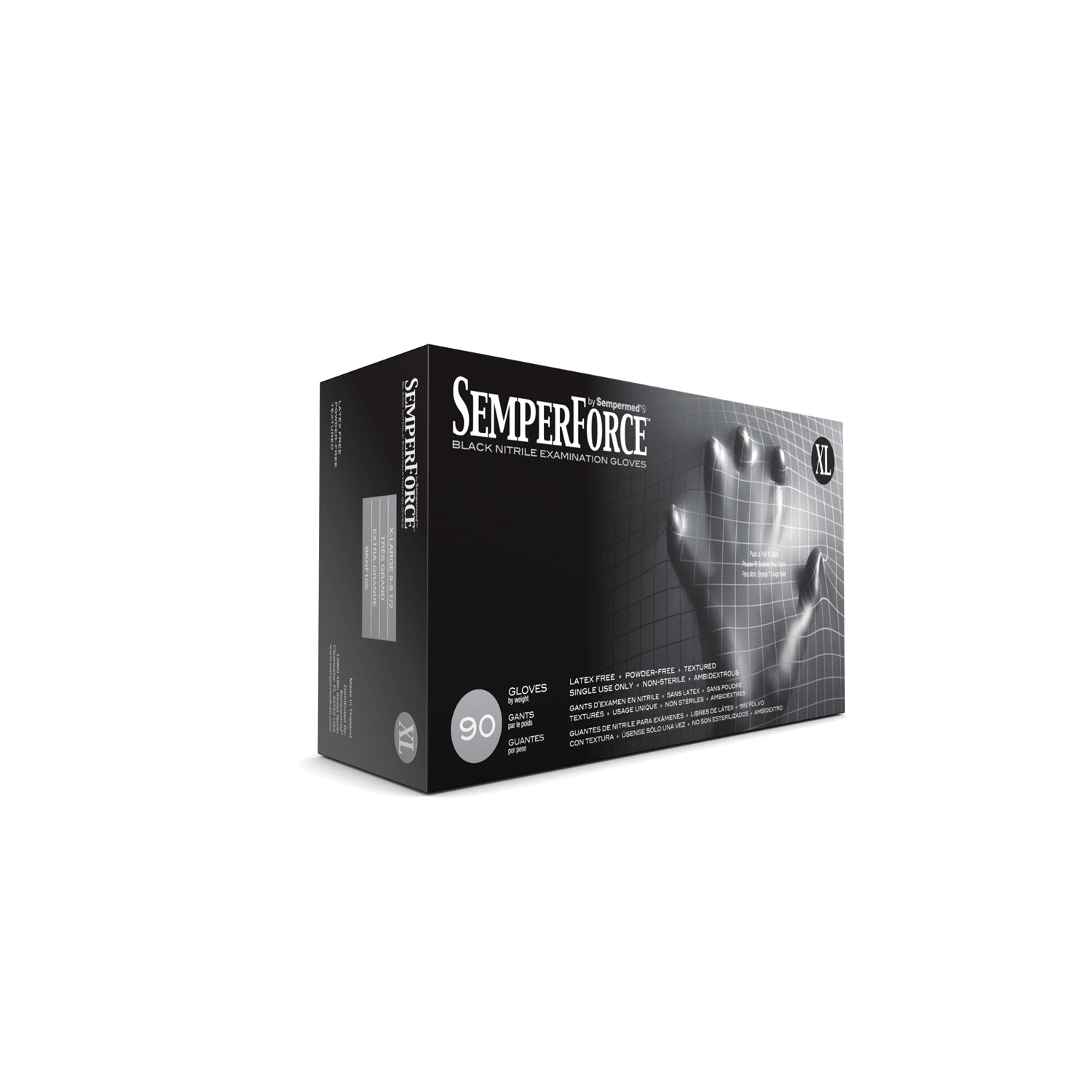 HARPS USA SEMPERFORCE NITRILE EXAM POWDER FREE TEXTURED GLOVE Exam Glove, Nitrile, X-Large, Black, 90/bx, 10 bx/cs