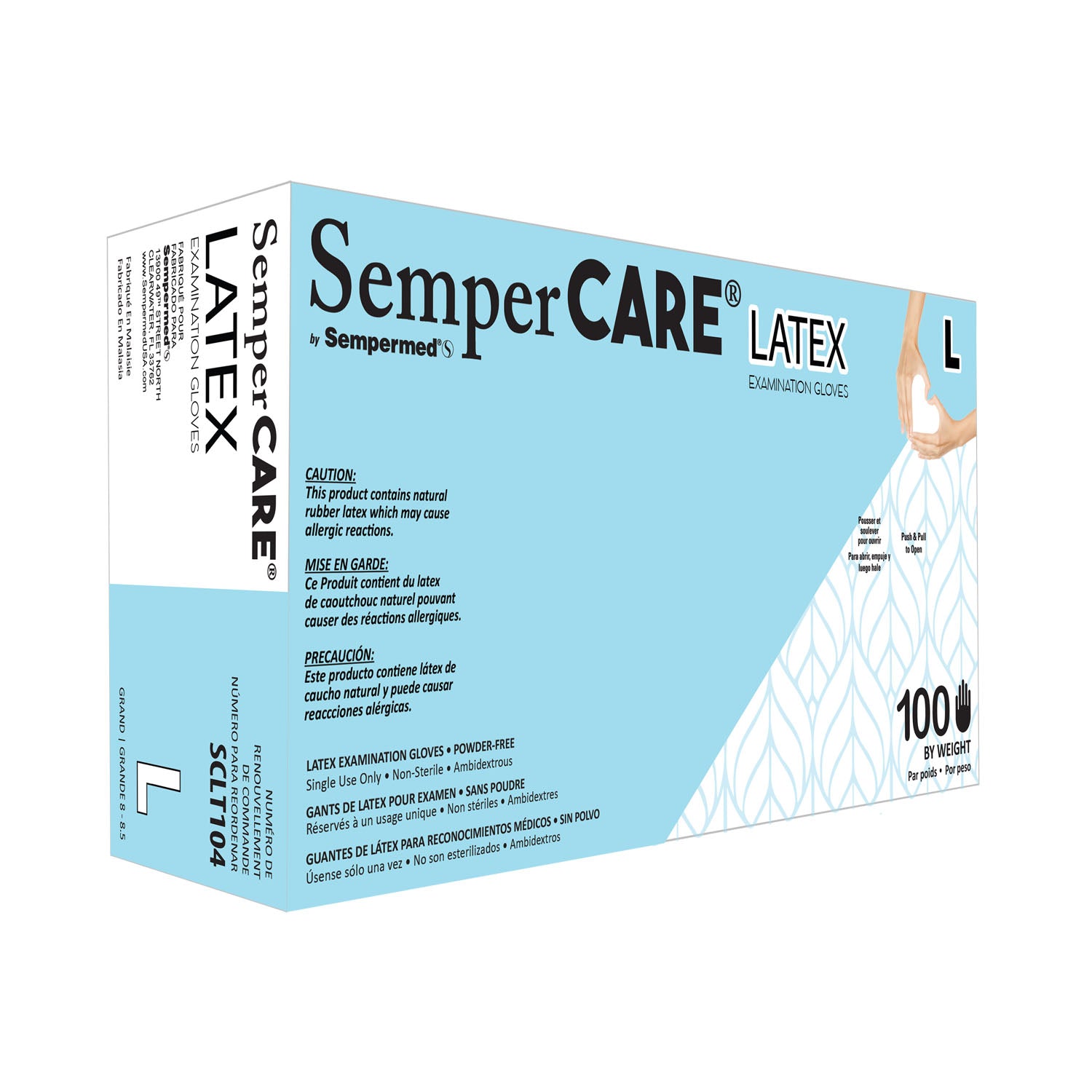 HARPS USA SEMPERCARE® LATEX S - POWDER-FREE Exam Glove, Latex, Powder-Free (PF), Textured, Large, 100/bx, 10 bx/cs