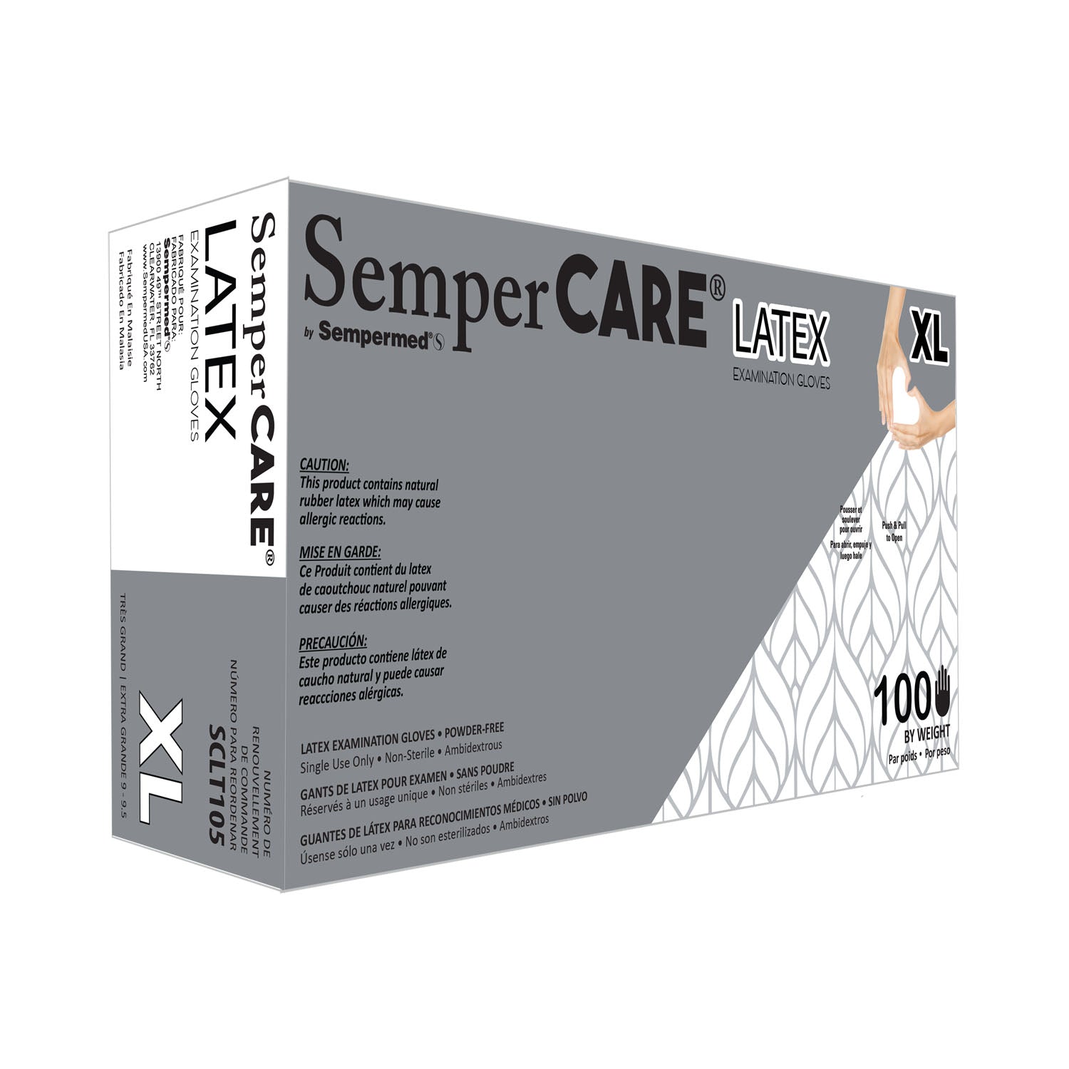 HARPS USA SEMPERCARE® LATEX S - POWDER-FREE Exam Glove, Latex, Powder-Free (PF), Textured, X-Large, 100/bx, 10 bx/cs (84 cs/plt)