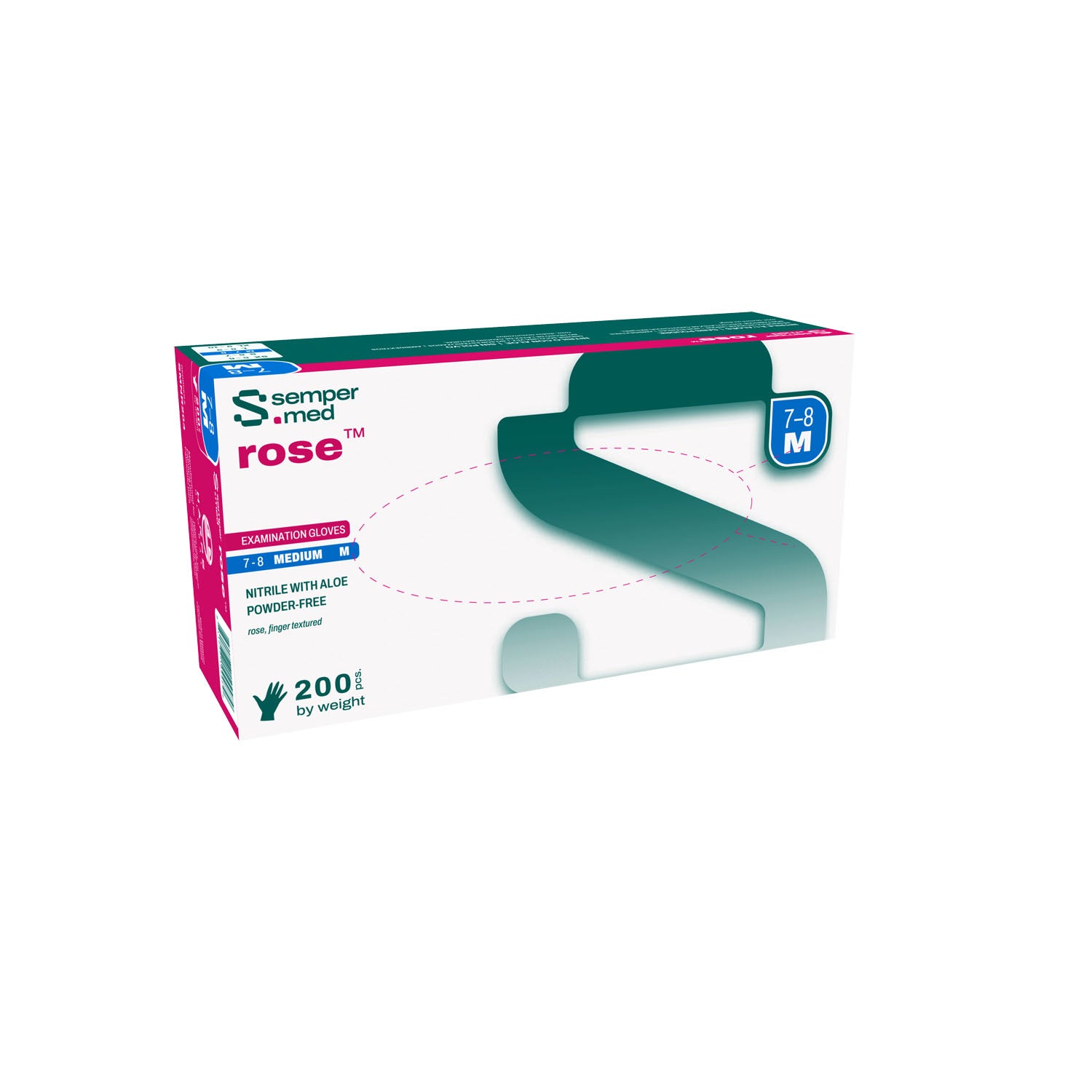HARPS USA SEMPERMED ROSE™ NITRILE Exam Glove, Nitrile, PF, Fingertip Textured, Medium, 200/bx, 10 bx/cs (60 cs/plt)