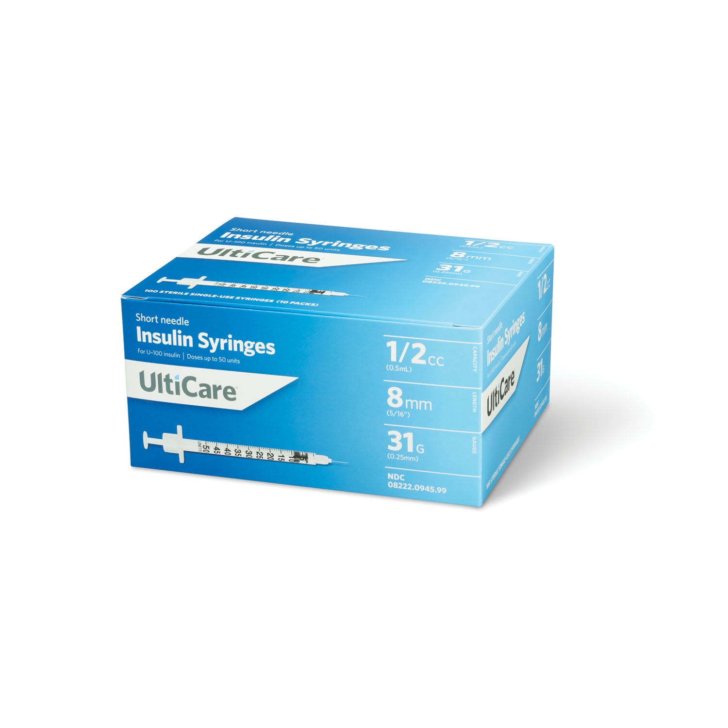 ULTIMED ULTICARE INSULIN SYRINGES Insulin Syringe, 1/2cc, 31G x 5/16", 100/bx