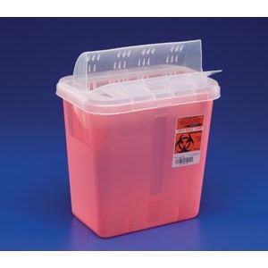 CARDINAL HEALTH IN-ROOM CONTAINERS WITH ALWAYS-OPEN LIDS Sharps Container, Always-Open Lid, 12 Qt, Transparent Red, 16¼"H x 6"D x 13¾"W, 10/cs