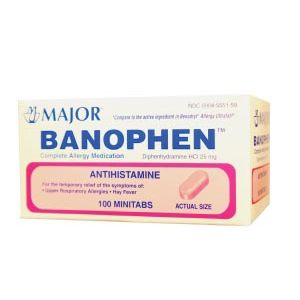 MAJOR ALLERGY CAPLETS Banophen™, Mini-Tabs, 25mg, 100s, Compare to Benadryl® Mini-Tabs, NDC# 00904-5551-59