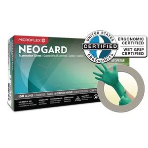 ANSELL MICROFLEX NEOGARD® POWDER-FREE MEDICAL-GRADE CHLOROPRENE EXAM GLOVES Exam Gloves, Chloroprene, PF, Latex-Free, Textured Fingers, Green, Large, 100/bx, 10 bx/cs