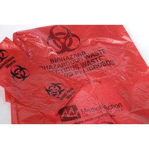 MEDEGEN INFECTIOUS WASTE BAGS Waste Bag, 23" x 23" Red, F-Code Series: Pass the ASTMD1922-67, 480 Gram Elmendorf Test, 1.2 mil, 7-10 gal, 100/bx, 4 bx/cs