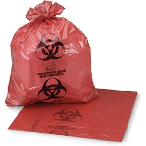 MEDEGEN BIOHAZARDOUS WASTE BAGS Infectious Waste Bag, 25" x 34" Red, 1.2 mil, 10/pkg, 25 pkg/cs