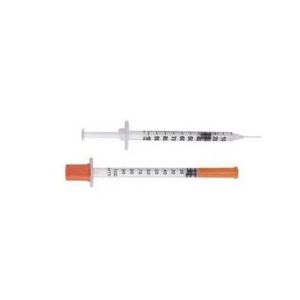 EMBECTA INSULIN SYRINGES & NEEDLES Insulin Syringe, 1mL, Permanently Attached Needle, 28G x ½", Blister Package, U-100 Micro-Fine™ IV, Orange, 100/bx, 5 bx/cs
