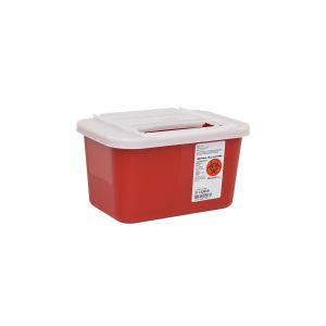 CARDINAL HEALTH MULTI-PURPOSE SHARPS CONTAINERS Multi-Purpose Red Container, 2 Gal, Clear, Hinged Lid, 10"H x 7¼"D x 10½"W, 20/cs