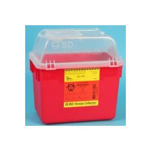 BD MULTI-USE NESTABLE SHARPS COLLECTORS Sharps Collector, 8 Qt, Clear Top, Funnel Cap, Red, 24/cs