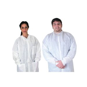 DUKAL FLUID RESISTANT LAB COATS Lab Coat, Small, Full Length, Anti-Static, No Pockets, White, 35gm SMS, 10/bg, 5 bg/cs