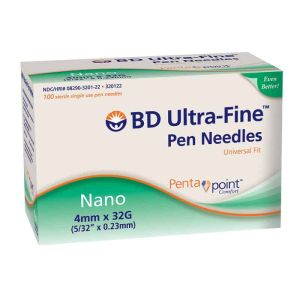 EMBECTA SAFETYGLIDE™ INSULIN SYRINGES Insulin Pen Needle, 32G x 4mm, 100/bx, 12 bx/cs