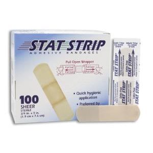 DUKAL STAT STRIP™ ADHESIVE BANDAGES Stat Strip® Adhesive Bandage, Sheer, 3" x 3/4", 100/bx, 12 bx/cs