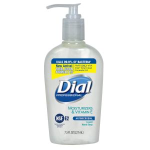 DIAL® LIQUID HAND SOAP WITH MOISTURIZERS & VITAMIN E Liquid Hand Soap, Antimicrobial, w/ Moisturizers & Vitamin E, Pump, 7.5 oz, 12/cs