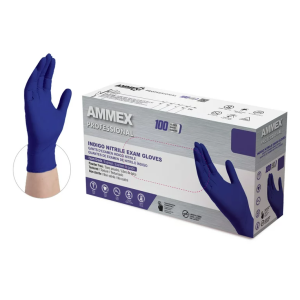 AMMEX NITRILE GLOVES Ammex® Nitrile Gloves, X-Large, Disposable, Exam Grade, Indigo, Powder Free, Smooth, Polymer Coated, 100/bx, 10bx/cs