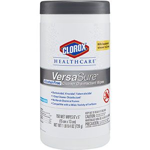 CLOROX VERSASURE™ CLEANER DISINFECTANT WIPES Clorox® Healthcare VersaSure® Cleaner Disinfectant Wipes, 6" x 5", 150/can, 6 can/cs