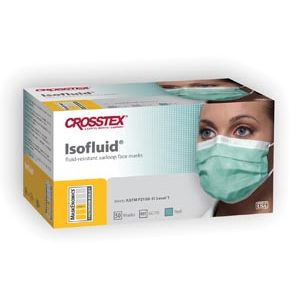 CROSSTEX ISOFLUID® EARLOOP MASK ASTM Level 1 Mask, Latex Free (LF), Teal, 50/bx, 10 bx/ctn