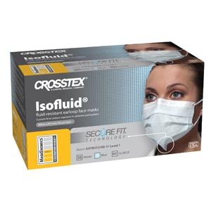 CROSSTEX SECUREFIT ISOFLUID FACE MASK ASTM Level 1 Earloop Mask, Blue, 50/bx, 10 bx/ctn
