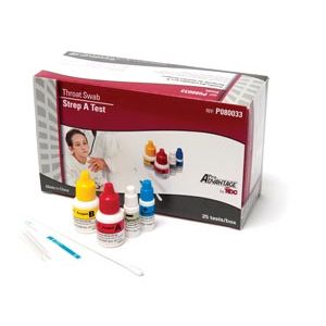 PRO ADVANTAGE® STREP A TEST Includes 25 Strep A Test Strips, 25 Swabs, 25 Extraction Tubes, 1-10mL Reagent A, 1-10mL Reagent B, 1-1mL Positive Control, 1-1mL Negative Control, Package Insert, Procedure Card, CLIA Waived, 25 tst/bx