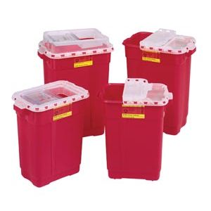 BD EXTRA LARGE SHARPS COLLECTORS Sharps Collector, 9 Gal, Hinged Top, Red, 8/cs
