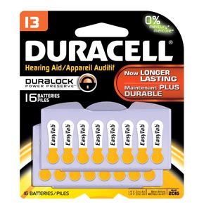 DURACELL® HEARING AID BATTERY Battery, Zinc Air, Size 13, 16pk, 6 pk/bx, 6 bx/cs