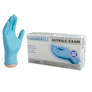 AMMEX NITRILE GLOVES Ammex® Nitrile Gloves, Large, Disposable, Exam Grade, Blue, Powder Free, Smooth, Polymer Coated, 100/bx, 10bx/cs