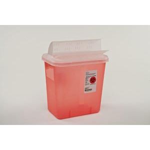 CARDINAL HEALTH MULTI-PURPOSE CONTAINERS W/HORIZONTAL-DROP OPENING Sharps Container, 2 Gal, Transparent Red, Clear Lid, 12¾"H x 7¼5"D x 10½"W, 20/cs