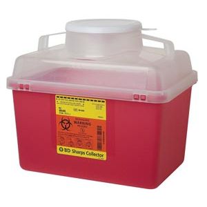 BD MULTI-USE NESTABLE SHARPS COLLECTORS Sharps Collector, 14 Qt, Large Funnel Cap, Clear Top, 20/cs
