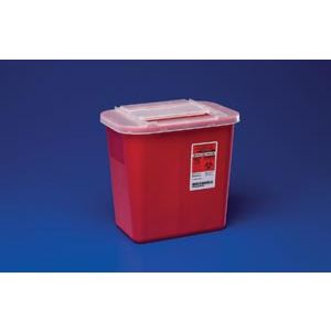 CARDINAL HEALTH SHARPS CONTAINERS Container, 2 Gal, Red, Clear Lid, 10.1"H x 7¼"D x 8½"W, 20/cs
