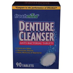 NEW WORLD IMPORTS FRESHMINT® DENTURE TABLETS Denture Cleanser Tablets, Blue, Compared to the Performance of Efferdent®, 90/bx, 24 bx/cs