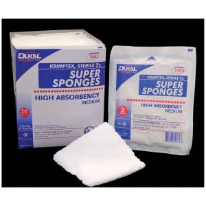 DUKAL SUPER SPONGES Sponge, Sterile 2s, Medium, Soft Pouch, 2/pk, 20 pk/tray, 12 tray/cs