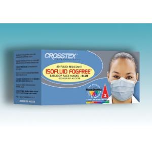 CROSSTEX ISOFLUID FOGFREE® EARLOOP MASK ASTM Level 1 Mask, Latex Free (LF), Blue, 40/bx, 10 bx/ctn