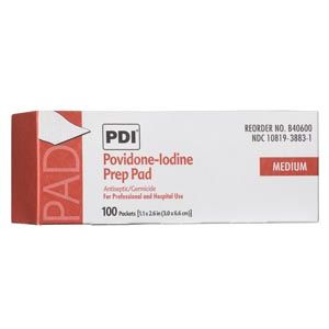 PDI PVP  IODINE PREP PAD PVP Iodine Prep Pad, Medium, 1.1875" x 2.625", 100 pk/bx, 10 bx/cs