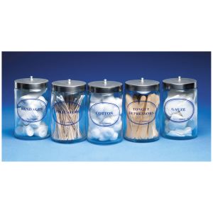 DUKAL TECH-MED SUNDRY JARS Flint Glass Jars, Blue Imprint, Stainless Steel Lids, 7"H x 4¼"Dia, 5/bx