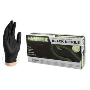 AMMEX NITRILE GLOVES Ammex® Nitrile Gloves, Large, Disposable, Exam Grade, Black, Powder Free, Smooth, Polymer Coated, 100/bx, 10bx/cs