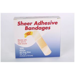 DUKAL ECONOMY ADHESIVE BANDAGES Adhesive Bandage, Sheer, 3/4" x 3", Sterile, 100/bx, 36 bx/cs