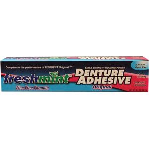 NEW WORLD IMPORTS FRESHMINT® DENTURE ADHESIVE Denture Adhesive, Freshmint, 2 oz, Zinc-Free Formulation, Compared to the Performance of Fixodent Original®, 72/cs
