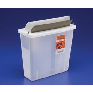 CARDINAL HEALTH IN-ROOM CONTAINERS WITH MAILBOX-STYLE LIDS Sharps Container, Clear, Mailbox-Style Lid, 5 Qt, 11"H x 4¾"D x 10¾"W, 20/cs