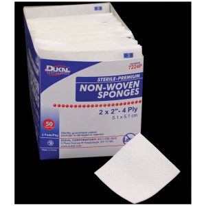 DUKAL PREMIUM NON-WOVEN SPONGES Sponge, 4" x 4" Non-Woven, Premium, Sterile, 4-Ply, 2/pk, 50 pk/bx, 12 bx/cs