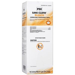 PDI SANI-CLOTH® BLEACH GERMICIDAL DISPOSABLE WIPE Bleach Germicidal Disposable Wipe, X-Large, 11½" x 11¾", 40 Individual Packs/bx, 3 bx/cs