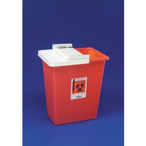 CARDINAL HEALTH LARGE VOLUME CONTAINERS Container, 12 Gal, Large Volume Red, Hinged Lid, 18¾"H x 12¾"D x 18¼"W, 10/cs