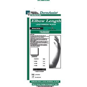 INNOVATIVE DERMASSIST® ELBOW LENGTH POWDER-FREE LATEX SURGICAL GLOVES Gloves, Surgical, Powder Free (PF), Size 6½, Latex, Sterile, Textured, Elbow Length (18½"), 25 pr/bx, 4 bx/cs