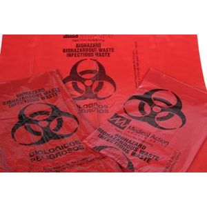 MEDEGEN BIOHAZARDOUS WASTE BAGS Infectious Waste Bag, 23" x 23" Red, F-Code Series: Pass the ASTMD1922-67, 480 Gram Elmendorf Test, 1.5 mil, 100/bx, 4 bx/cs