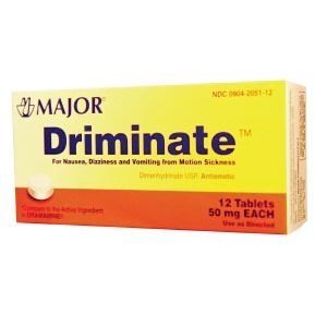 MAJOR MOTION SICKNESS RELIEF Driminate, 50mg, 12s, Tablets, Compare to Dramamine®, NDC# 00904-6772-12