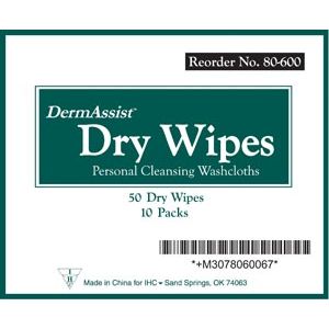 INNOVATIVE DERMASSIST® DRY WIPES Wipes, Adult, Spunlace, Softpack, 9" x 13", 50 wipes/pk, 10 pk/cs