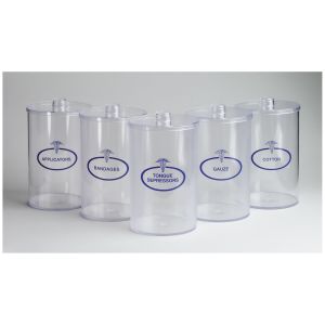 DUKAL TECH-MED SUNDRY JARS Clear Plastic Sundry Jars, Blue Imprint, Plastic Lids, 6½"H x 4¼"Dia, 5/cs