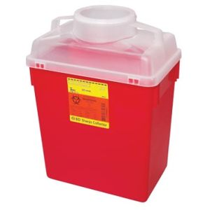 BD MULTI-USE NESTABLE SHARPS COLLECTORS Sharps Collector, 6 Gal, Clear Top, Large Funnel Cap, 12/cs