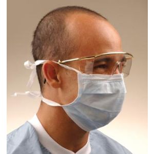 CROSSTEX SURGICAL MASK WITH TIE-ON LACES ASTM Level 2 Mask with Tie on Laces, Latex Free (LF), Blue, 50/bx, 6 bx/cs