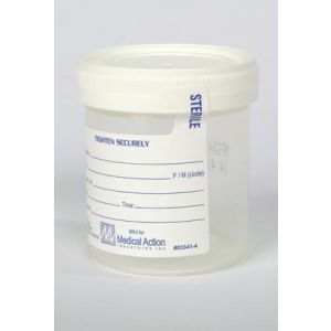 MEDEGEN LEAK-RESISTANT STERILE SPECIMEN CONTAINERS Gent-L-Kare® Wide Mouth Specimen Container, 4 oz, Lid, White, Sterility Seal & Label, Graduated In 10mL Increments From 20mL to 120mL, 75/bg, 4 bg/cs