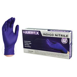AMMEX NITRILE GLOVES Ammex® Nitrile Gloves, Small, Disposable, Exam Grade, Indigo, Powder Free, Smooth, Polymer Coated, 100/bx, 10bx/cs